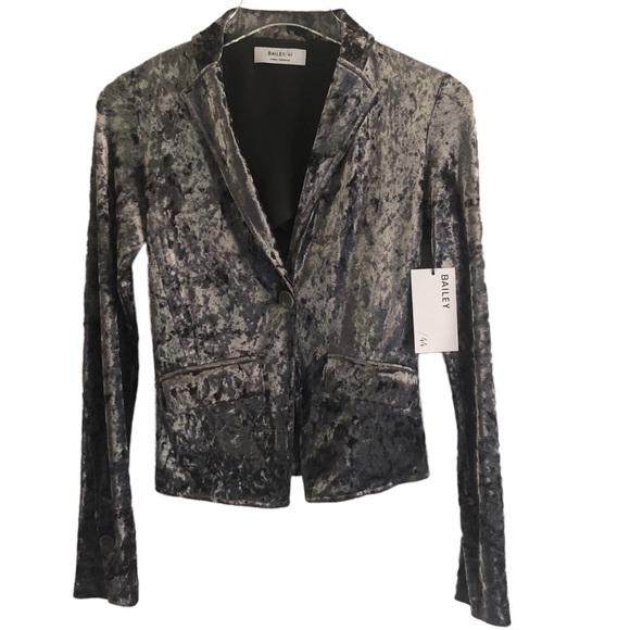 Bailey 44 Jump Cut Velvet Velour Jacket Blazer XS Silver Gray - Picture 2 of 9
